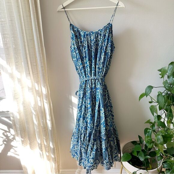 RHODE Lea Belted Floral Cotton Blue Dress - Picture 4 of 8